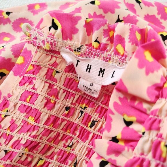 Anthropologie THML Cap Flutter Sleeve Colorful Neon Floral Top Blouse Ruffle S - Picture 7 of 8